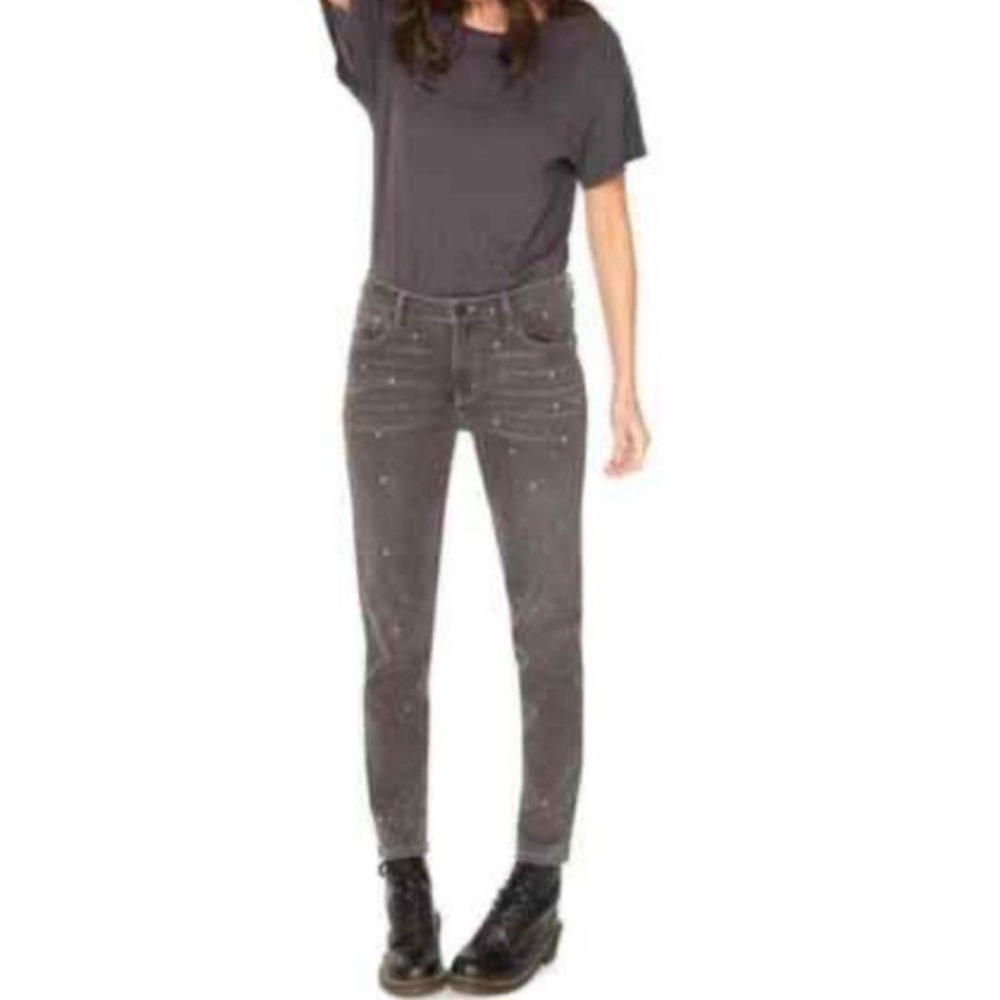 FREE PEOPLE x SANDRINE ROSE POLKA GREY SKINNY JEAN NWT SZ 25